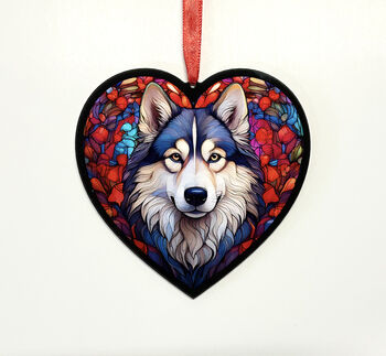 Alaskan Malamute Stained Glass Effect Heart Suncatcher, 6 of 6