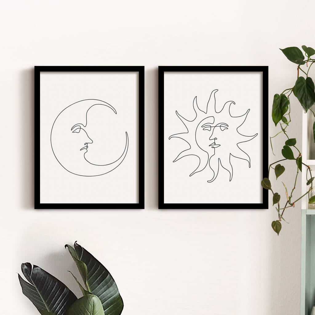 Abstract Sun Moon Typography Blush Black Line Wall Art Live by the Sun Love by the Moon Art Set of 2 Prints Boho Sun Moon Digital Art