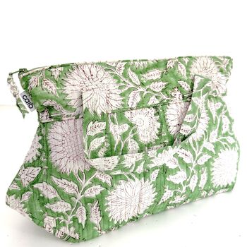 Wash Bag With Handles Green Sunflower Print, 3 of 4