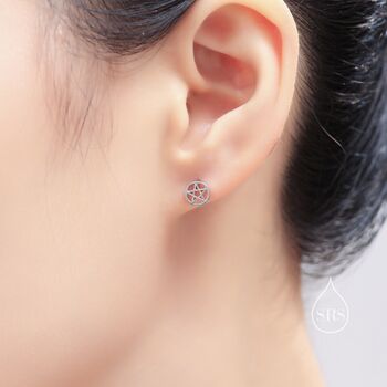 Pentagram Star Stud Earrings In Sterling Silver, 3 of 10