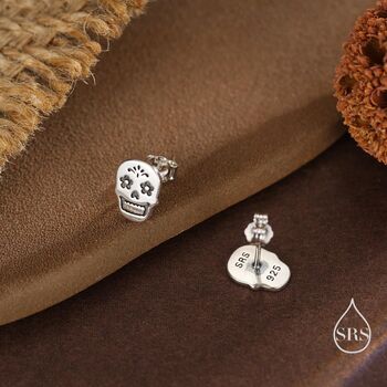 Sterling Silver Sugar Skull Stud Earrings, 2 of 11