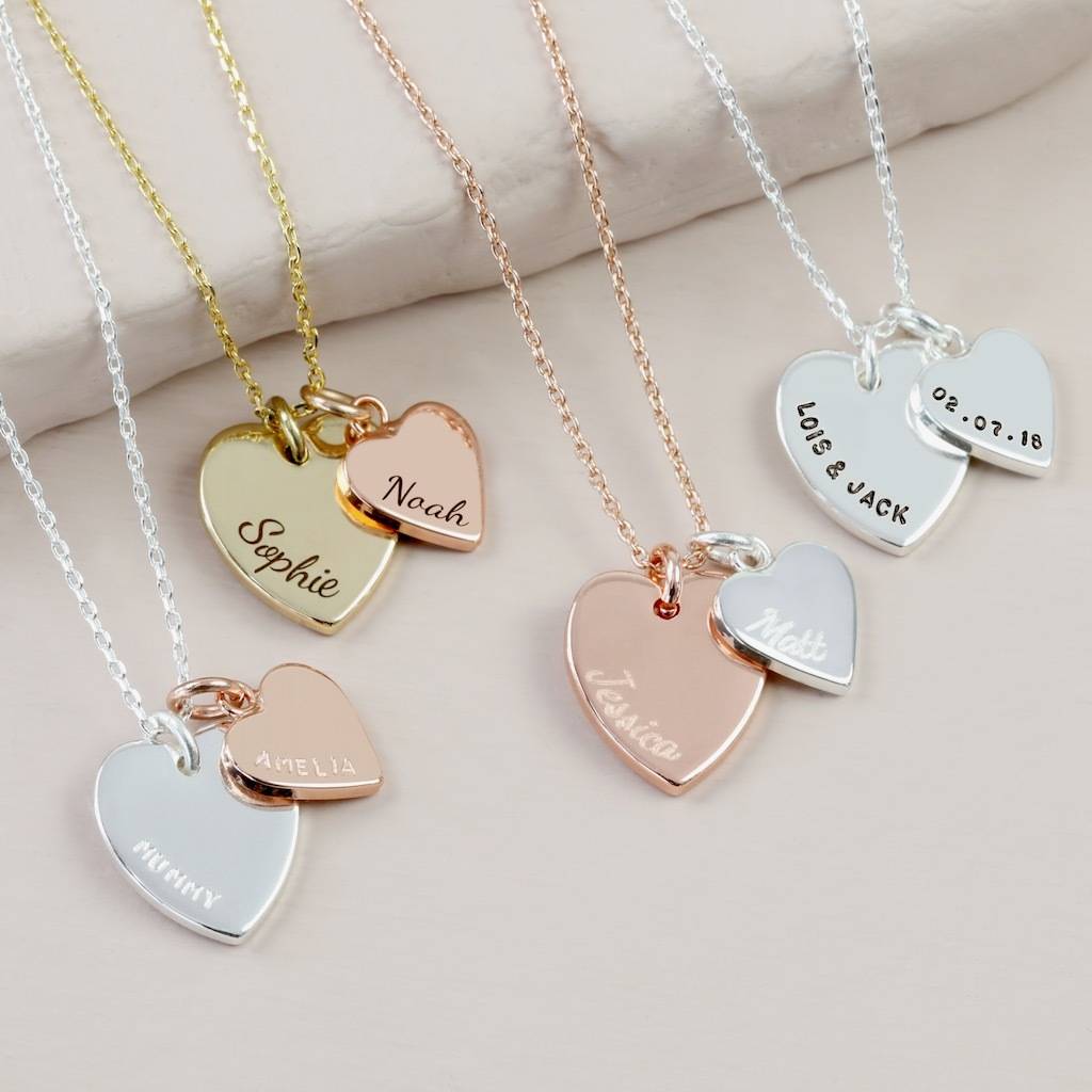 personalised double heart charm necklace by lisa angel