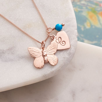 Rose Gold Vermeil Butterfly Necklace With Birthstones, 5 of 7