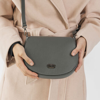 Dark Grey Leather Saddlebag Handbag, 2 of 12