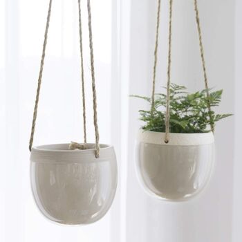 Pack Of Two Ceramic Hanging Pots With Jute Rope, 3 of 12