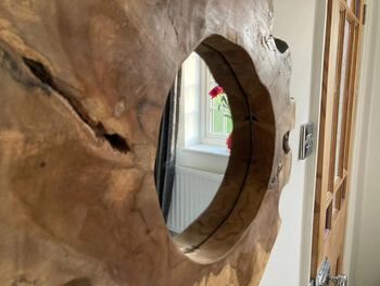 50cm Handcrafted Teak Root Tree Slice Mirror, 3 of 9