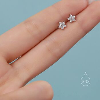 Tiny Forget Me Not Flower Cz Stud Earrings, 2 of 12