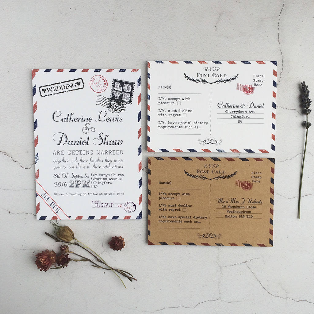 Vintage Post Wedding Invitation By Papergrace Notonthehighstreet Vintage Post Wedding Invitation
