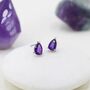 Sterling Silver Tiny Genuine Amethyst Droplet Stud Earrings, thumbnail 1 of 11
