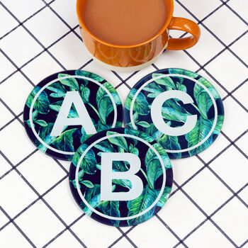 Tropical Leaf Monogram Glass Coaster, 9 of 11