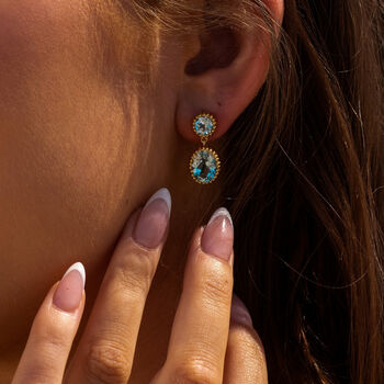 Gold Sky Blue Topaz Aurelia Earrings, 2 of 5
