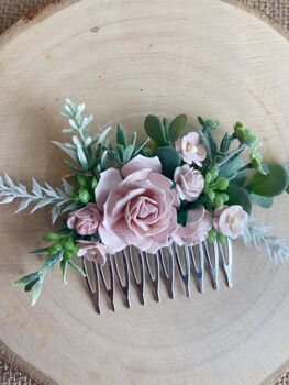 Blush Pink Wedding Flower Hair Comb, 5 of 6