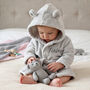 Personalised Grey Baby Dressing Gown With Ears On Hood, thumbnail 1 of 7