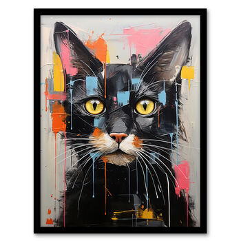 Messy Black Cat Fun Bright Pet Portrait Wall Art Print, 5 of 6