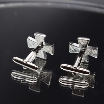 Black Cross Cufflinks Gift For Men Black Enamel Vintage Design, 5 of 6