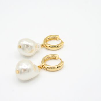 Large Pearl Hoop Earrings In Gold, 4 of 6
