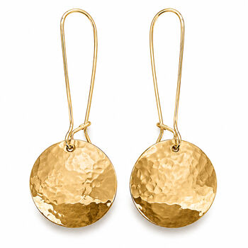 Gold Plated Hammered Shield Drop Earrings, 2 of 9