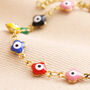 Gold Stainless Steel Colourful Evil Eye Charm Bracelet, thumbnail 3 of 5