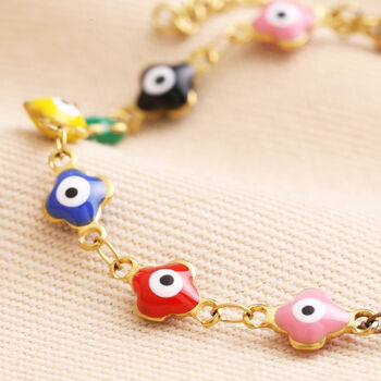 Gold Stainless Steel Colourful Evil Eye Charm Bracelet, 3 of 5