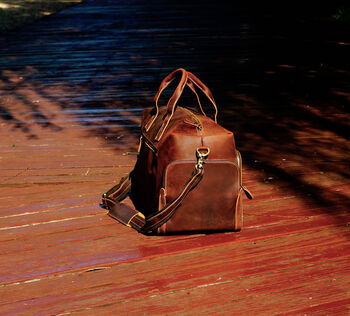 Genuine Leather Front Pocket Weekender, 5 of 11