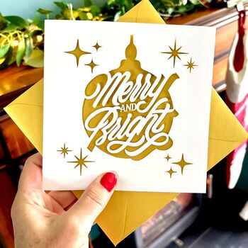 Merry And Bright Papercut Christmas Card, 2 of 5
