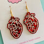 Red Anatomical Heart Glitter Earrings, thumbnail 2 of 2