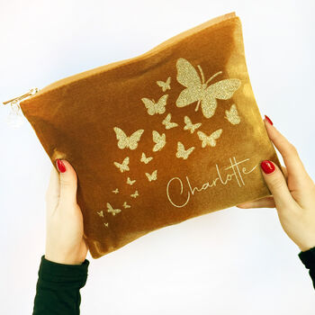 Personalised Velvet Butterfly Trail Make Up Bag Bag, 9 of 12