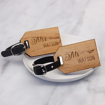 Personalised Wooden Honeymoon Mini Luggage Tags, 3 of 4