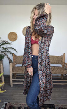 Luxury Silk Medina Shirt Dress/Kimono Black Batik, 4 of 12