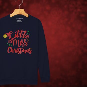 'Little Miss Christmas' Glittery Girls Christmas Jumper Sweatshirt, 8 of 12