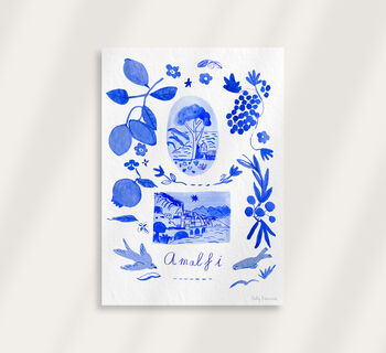 Scenes Of Amalfi Coast, Italy Blue Tile Inspired Travel Print, 9 of 11