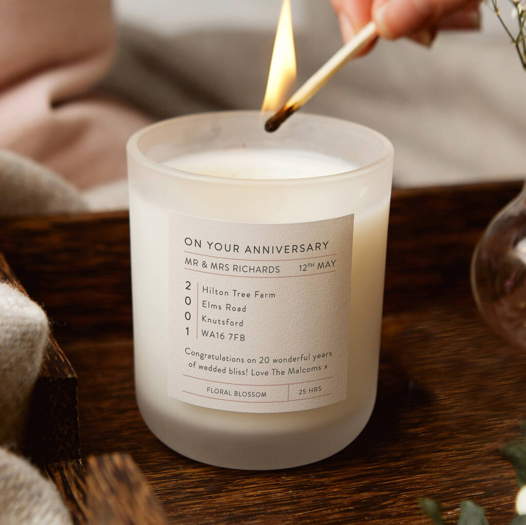 Wedding Anniversary Gift Personalised Scented Candle By Kindred Fires