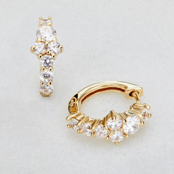 Silver Or Gold Cluster Crystal Huggie Hoop Earrings, 2 of 7