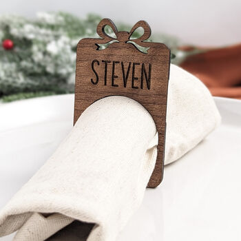 Personalised Wooden Napkin Rings Christmas Napkin, 3 of 9