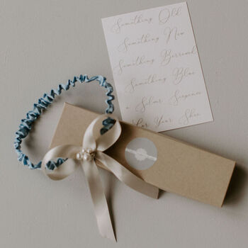 Personalised Pearl Cluster Blue Wedding Garter, 2 of 9