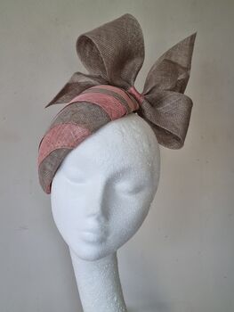 Strped Pink And Grey Head Piece With Bow Detail, 2 of 4