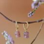 Strawberry Quartz Lily Twisted Huggie Hoop Earrings, thumbnail 3 of 11