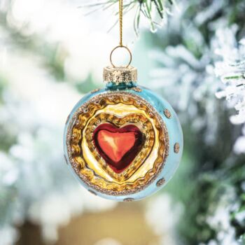 Set Of Indented Vintage Style Heart Baubles, 5 of 6