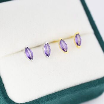 Sterling Silver Marquise Amethyst Purple Stud Earrings, 4 of 10