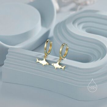 Sterling Silver Tiny Shark Fish Huggie Hoop Earrings, 4 of 10