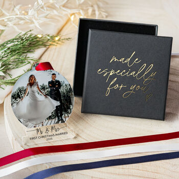 First Christmas Married Personalised Bauble Decoration, 4 of 10