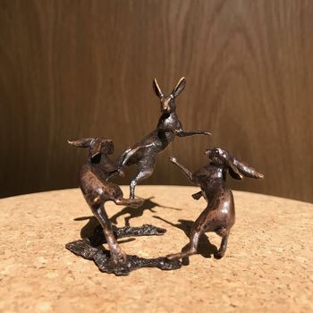 Miniature Bronze Dancing Hares Sculpture 8th Bronze, 2 of 11