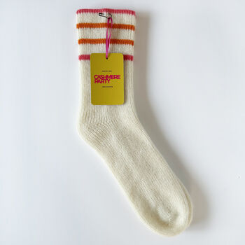 100% Cashmere Coral Stripe Sport Socks, 4 of 8