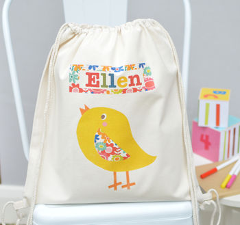 Personalised Singing Bird Cotton Nursery Bag, 3 of 4