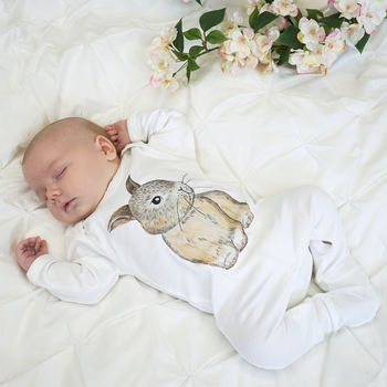 Baby Bunny Rabbit Watercolour Baby Sleepsuit, 2 of 7