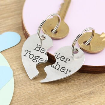 Better Together Couples Gift Split Heart Keyring, 3 of 5
