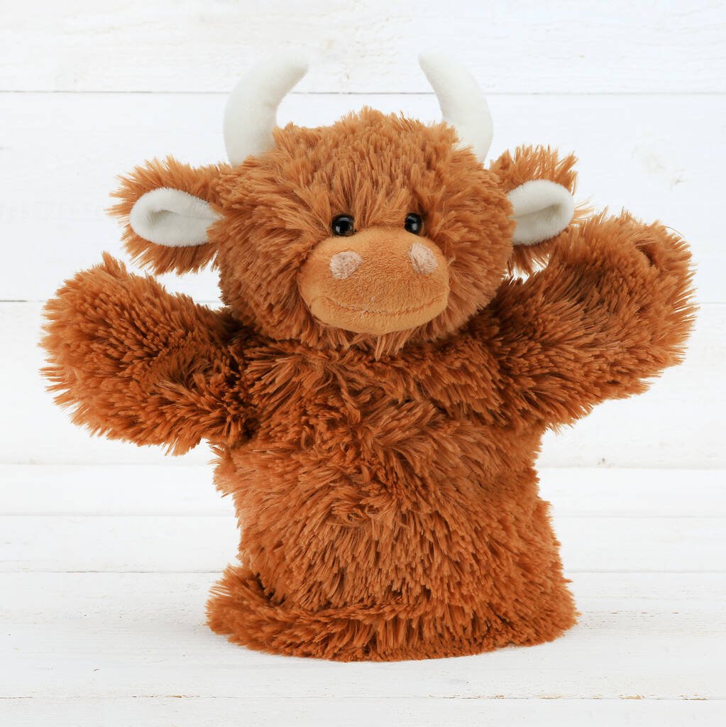 Scottish Highland Brown Cow Bag And Hand Puppet, Boxed, 1 of 8
