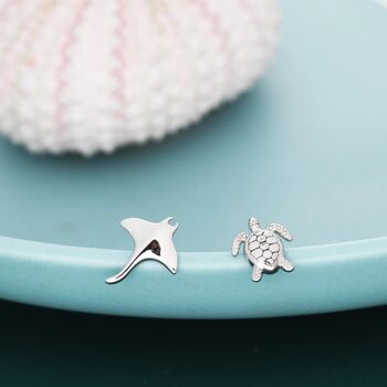 Sterling Silver Manta Ray And Sea Turtle Stud Earrings, 6 of 12