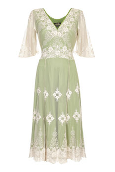 Thirties Style Dress In Ivory And Green Lace, 2 of 3