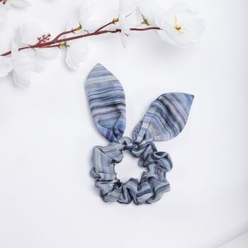 100% Silk Bow Scrunchie Stripes Blue, 2 of 2